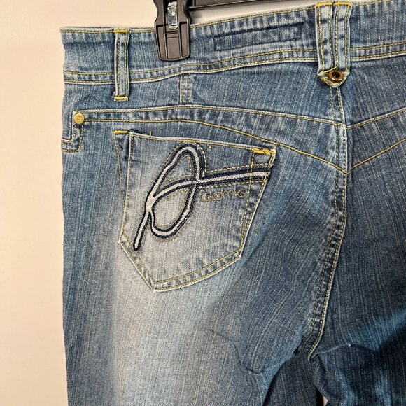 Akademiks Women's Y2K Distressed Bootcut Denim Jeans Yellow Stitching Size 36 - Picture 6 of 13